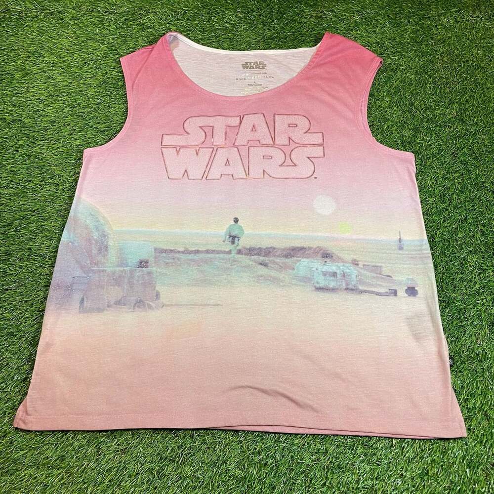 Rock & Republic Star Wars Tatooine Landscape Ombre Glitter Tank Top Size L